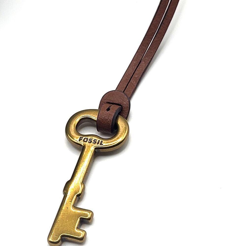 Fossil Brass Key Charm Bag Brown Leather Strap Replacement Accessory 7in